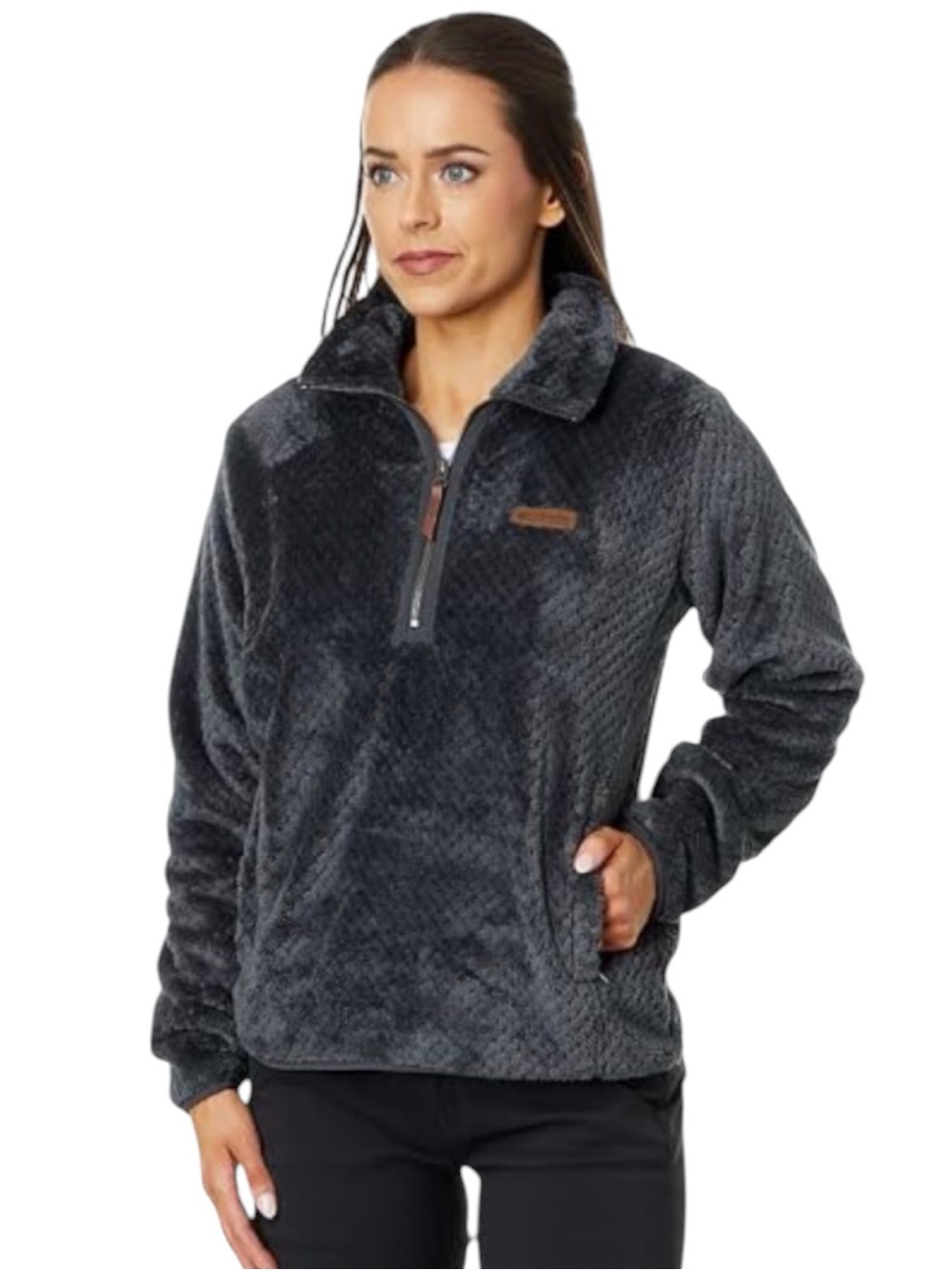 Columbia Fire Side 1/4 Zip Sherpa Fleece Pullover Charcoal Gray Sz M EUC